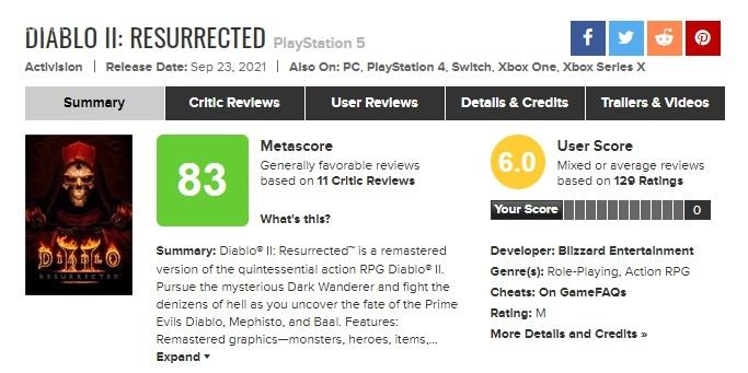《暗黑破坏神2重制版》IGN 7分 GS 6分 忠于原作但落后时代