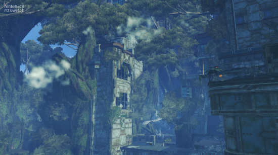 《异度之刃3》场景截图：壮丽的瀑布与深邃的森林