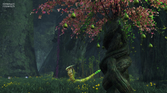 《异度之刃3》场景截图：壮丽的瀑布与深邃的森林