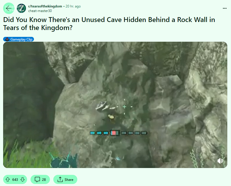 玩家发现《塞尔达传说王国之泪》隐藏洞穴
